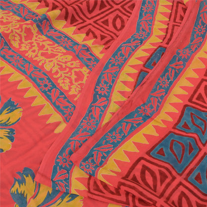 Sanskriti Vintage Pure Georgette Silk Sarees Red Printed Sari 5Yd Craft Fabric