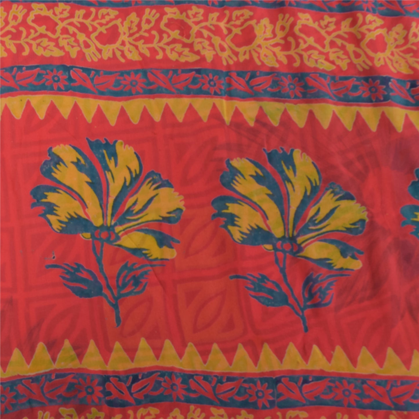 Sanskriti Vintage Pure Georgette Silk Sarees Red Printed Sari 5Yd Craft Fabric