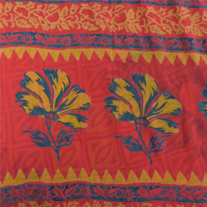 Sanskriti Vintage Pure Georgette Silk Sarees Red Printed Sari 5Yd Craft Fabric