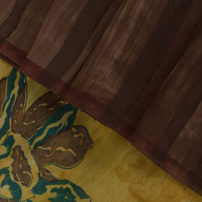 Sanskriti Vintage Brown-Yellow Pure Georgette Saree Floral Block Printed 6+Yd