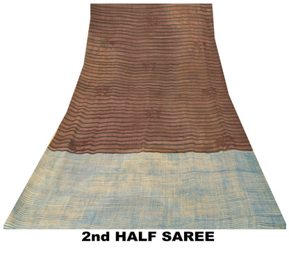 Sanskriti Vintage Brown-Yellow Pure Georgette Saree Floral Block Printed 6+Yd