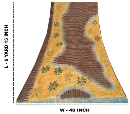 Sanskriti Vintage Brown-Yellow Pure Georgette Saree Floral Block Printed 6+Yd