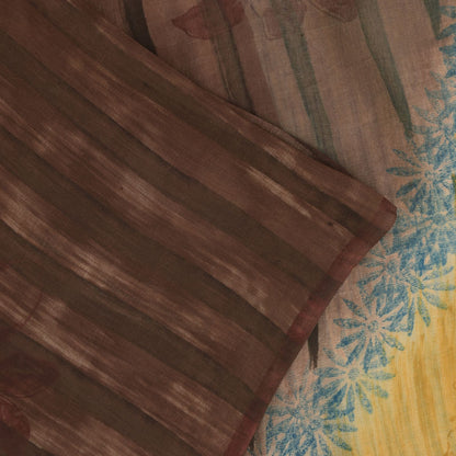 Sanskriti Vintage Brown-Yellow Pure Georgette Saree Floral Block Printed 6+Yd