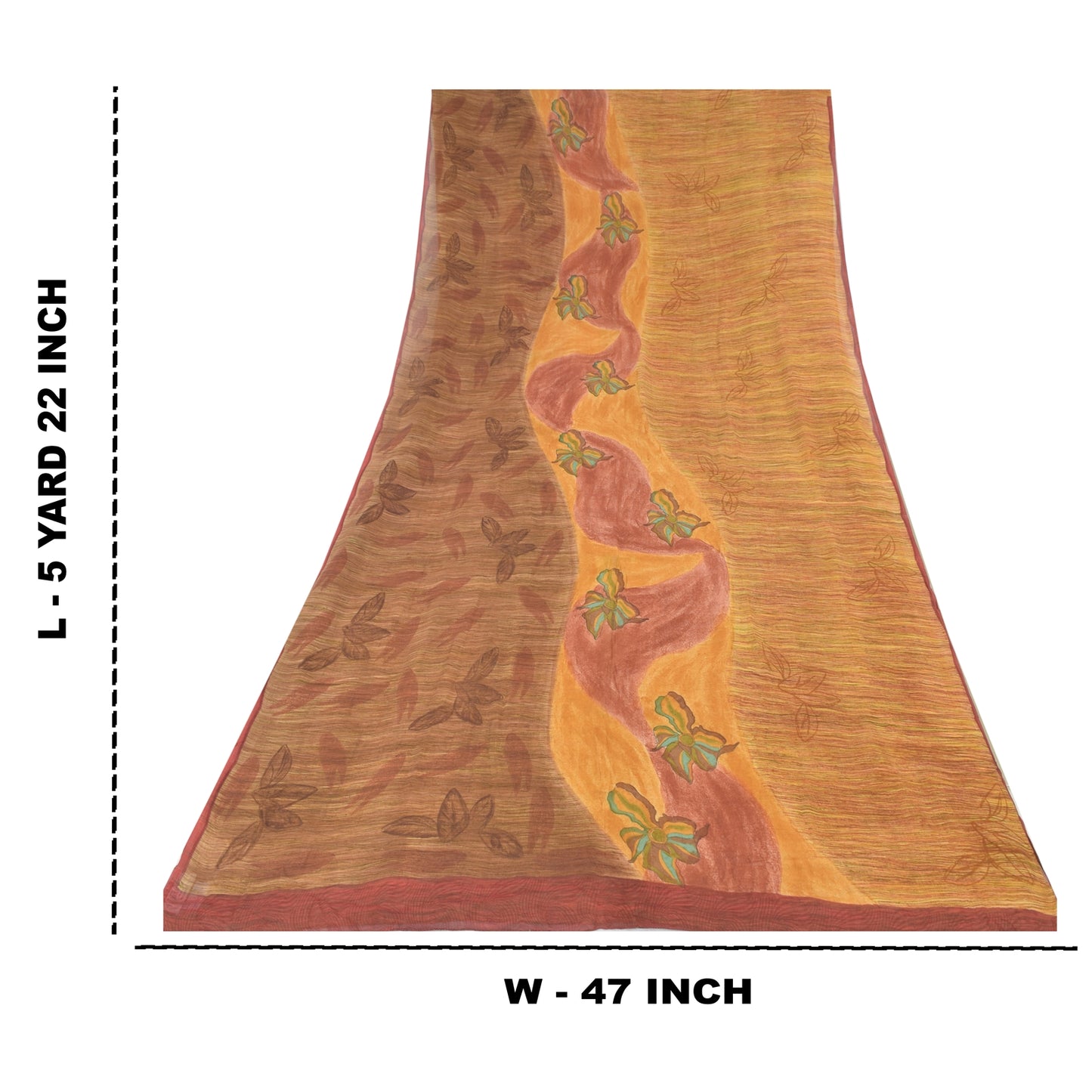 Sanskriti Vintage 100% Pure Georgette Silk Saffron & Brown Printed Saree 5 Yd Craft Supplies Fabric Decor, Women Floral Outfit, Scrap