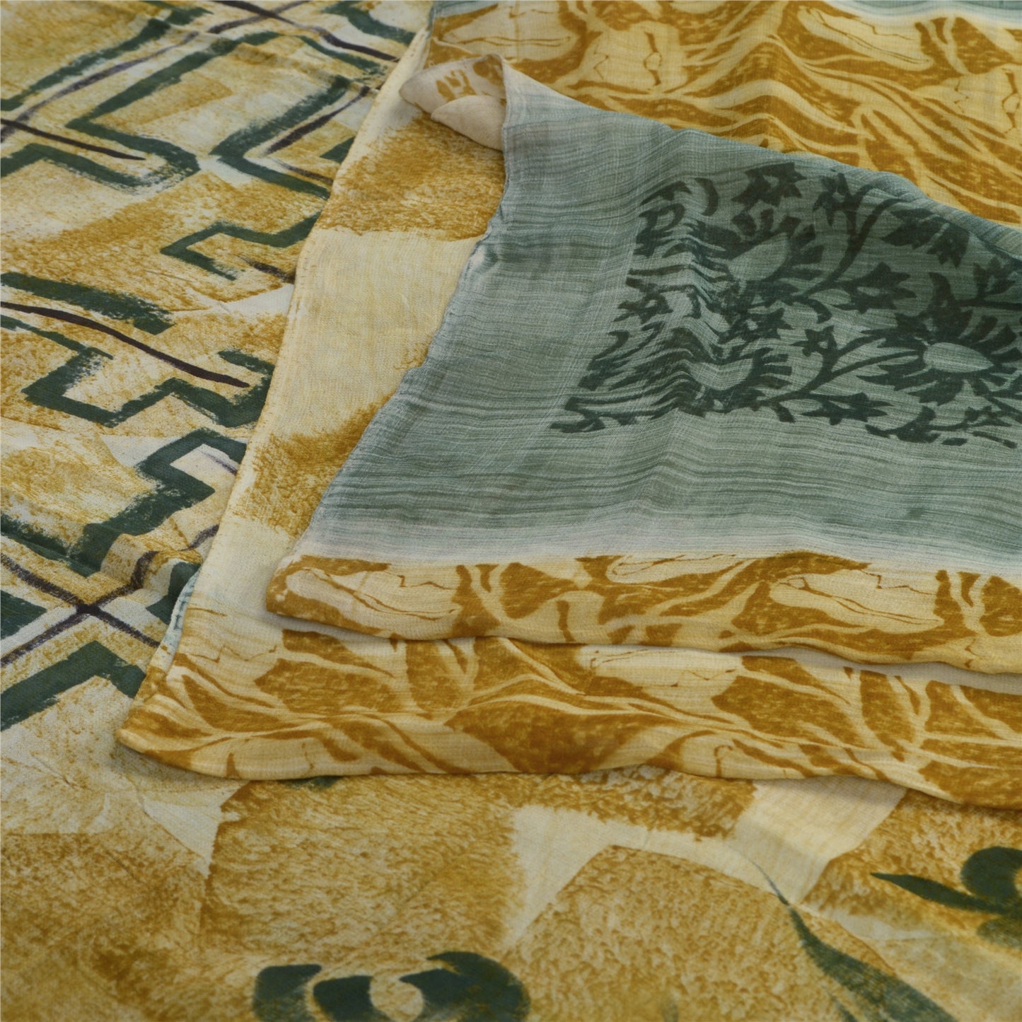 Sanskriti Vintage Cremefarvet Sari Blend Georgette Trykt Sari 5 Yard Håndværk Bæredygtigt Stoff
