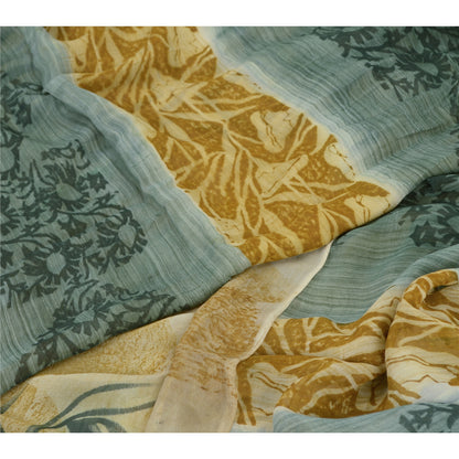 Sanskriti Vintage Cremefarvet Sari Blend Georgette Trykt Sari 5 Yard Håndværk Bæredygtigt Stoff