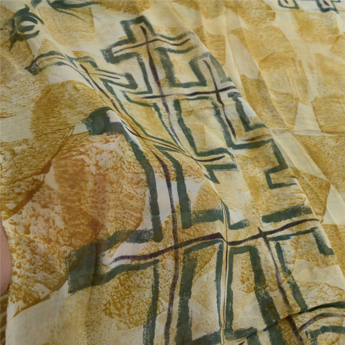 Sanskriti Vintage Cremefarvet Sari Blend Georgette Trykt Sari 5 Yard Håndværk Bæredygtigt Stoff