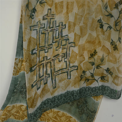 Sanskriti Vintage Cremefarvet Sari Blend Georgette Trykt Sari 5 Yard Håndværk Bæredygtigt Stoff