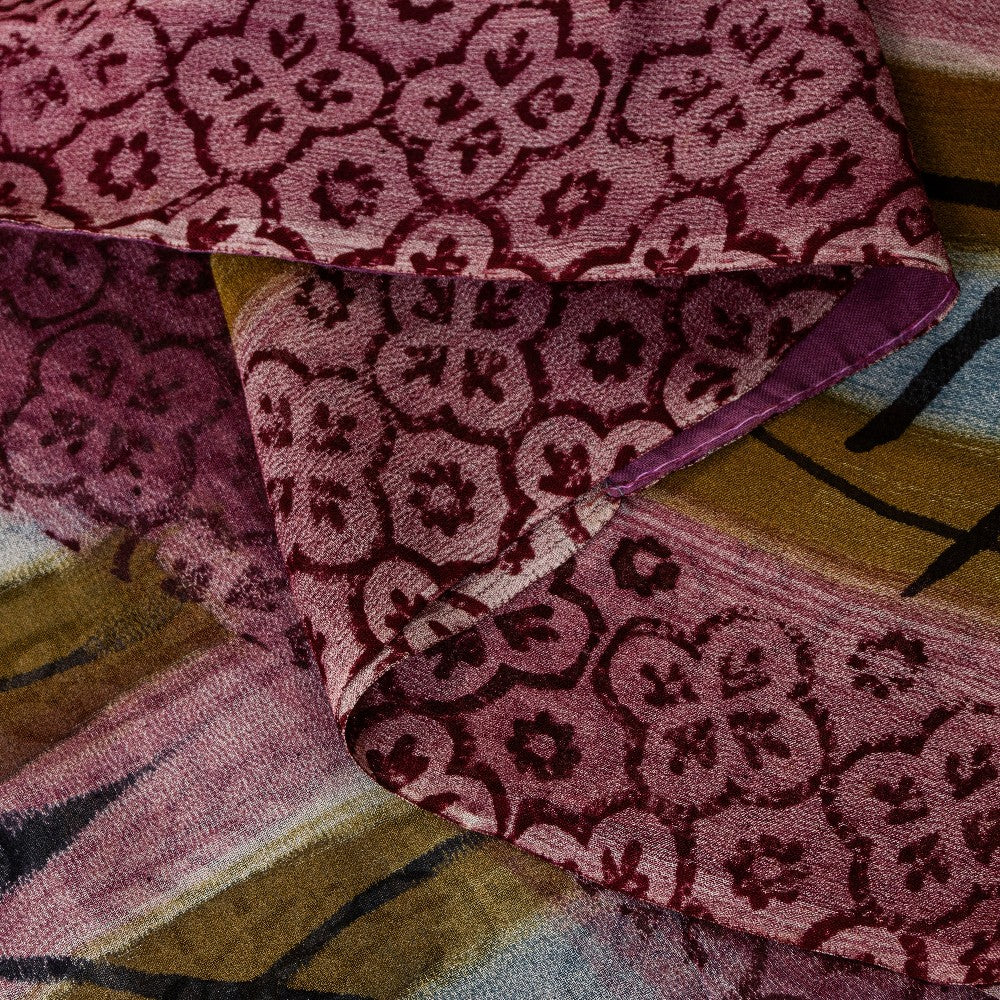 Sanskriti Vintage Sari Blend Georgette Lilla Trykt Sari 5 Yard Håndværk Bæredygtigt Stoff