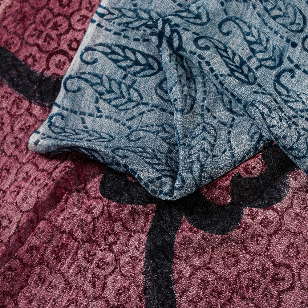 Sanskriti Vintage Sari Blend Georgette Lilla Trykt Sari 5 Yard Håndværk Bæredygtigt Stoff