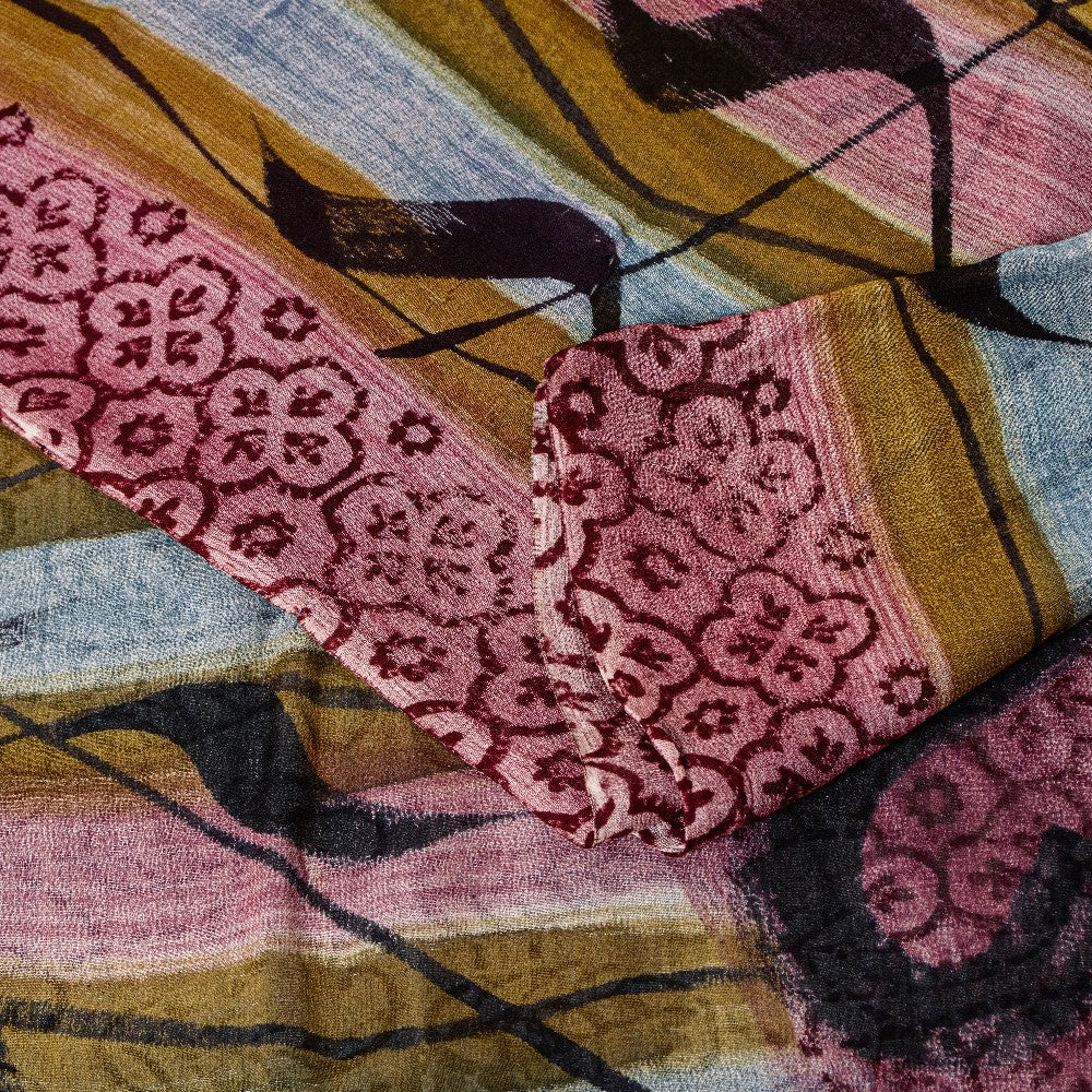 Sanskriti Vintage Sari Blend Georgette Lilla Trykt Sari 5 Yard Håndværk Bæredygtigt Stoff