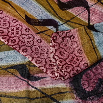 Sanskriti Vintage Sari Blend Georgette Lilla Trykt Sari 5 Yard Håndværk Bæredygtigt Stoff