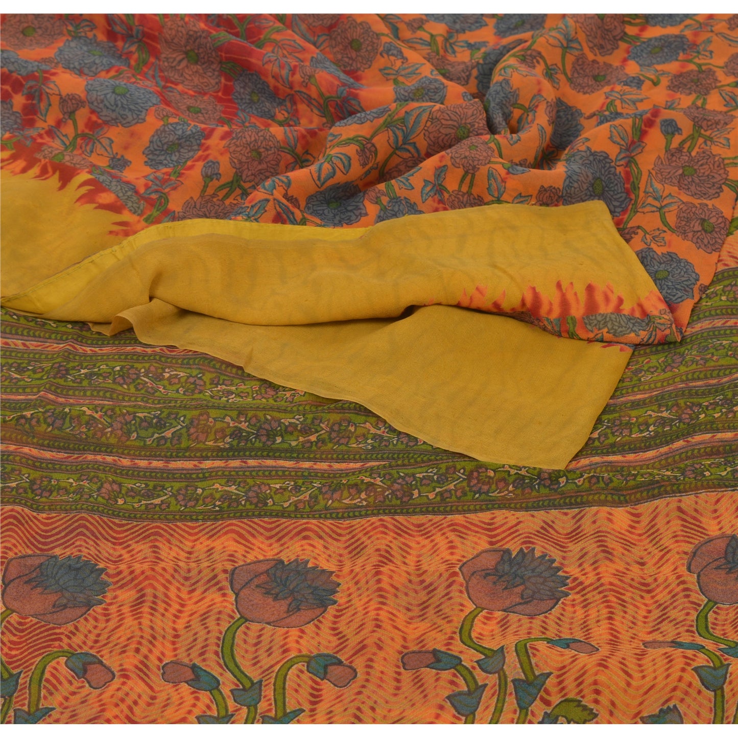 Sanskriti Vintage Peach Bollywood Sarees Pure Georgette Silk Fabric Printed Sari
