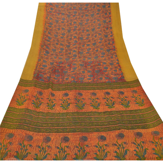 Sanskriti Vintage Peach Bollywood Sarees Pure Georgette Silk Fabric Printed Sari