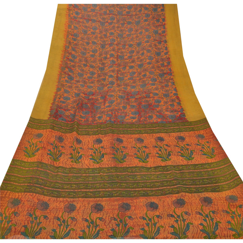 Sanskriti Vintage Peach Bollywood Sarees Pure Georgette Silk Fabric Printed Sari