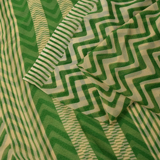 Sanskriti Vintage Green Georgette Saree Floral Printed 5.5Yd Decor Craft Fabric