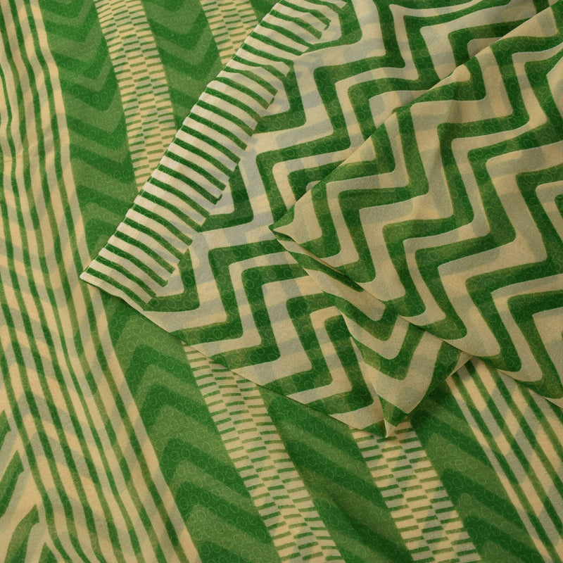Sanskriti Vintage Green Georgette Saree Floral Printed 5.5Yd Decor Craft Fabric