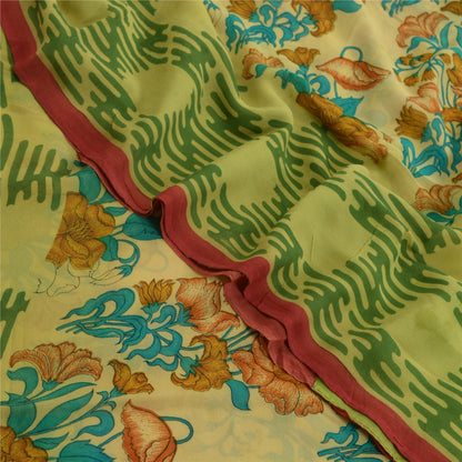 Sanskriti Vintage Sari Blend Georgette Cream Printed Sarees 5 Yard Craft Fabric upholstery fabric