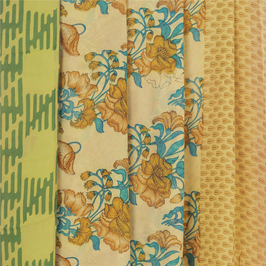 Sanskriti Vintage Cremefarvet Sari Blend Georgette Trykt Sari 5 Yard Håndværk Bæredygtigt Stoff