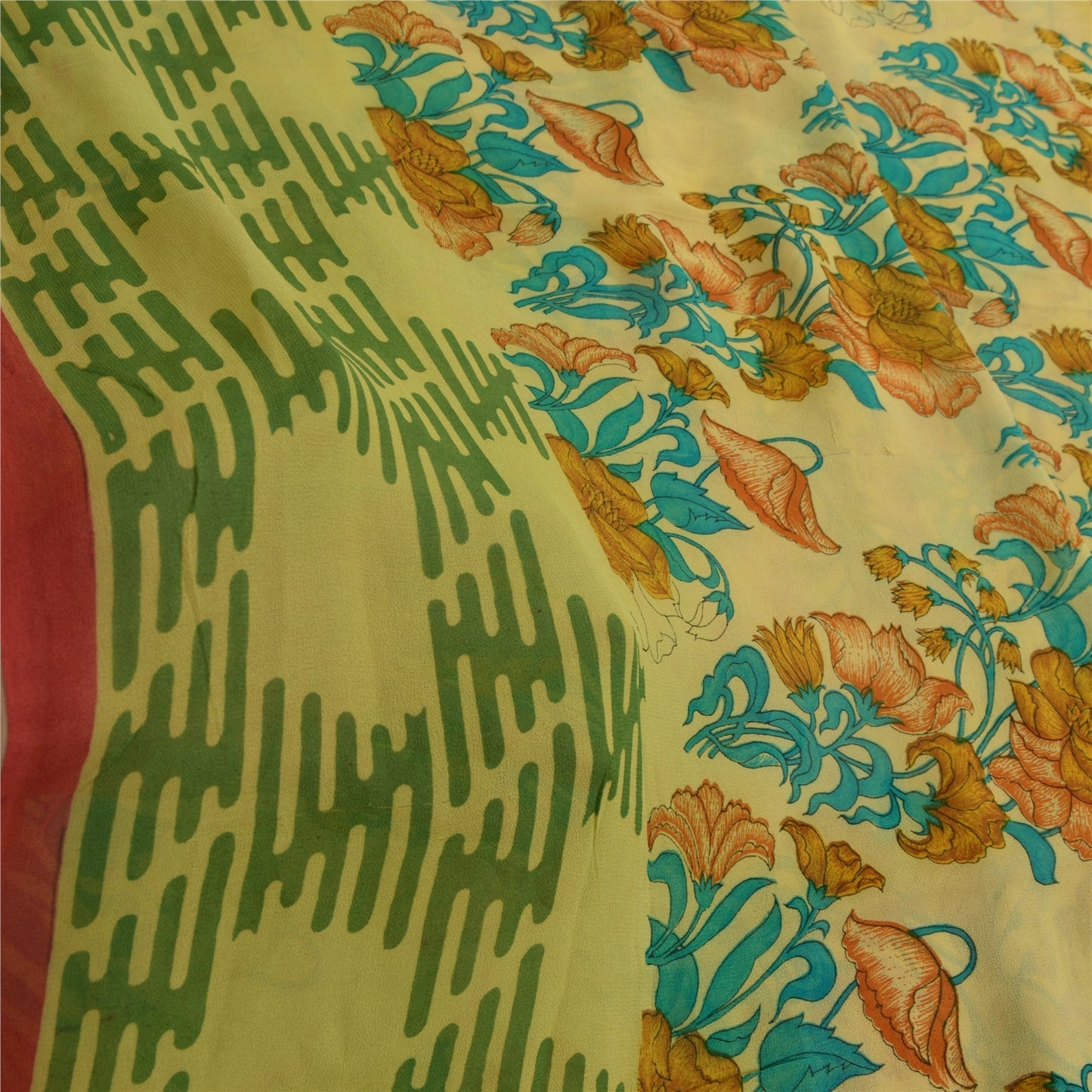 Sanskriti Vintage Sari Blend Georgette Cream Printed Sarees 5 Yard Craft Fabric upholstery fabric