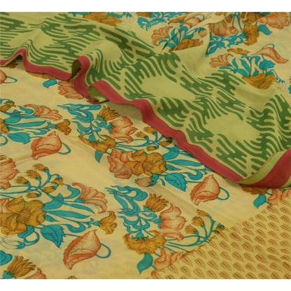 Sanskriti Vintage Sari Blend Georgette Cream Printed Sarees 5 Yard Craft Fabric upholstery fabric