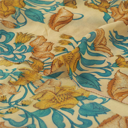 Sanskriti Vintage Sari Blend Georgette Cream Printed Sarees 5 Yard Craft Fabric upholstery fabric