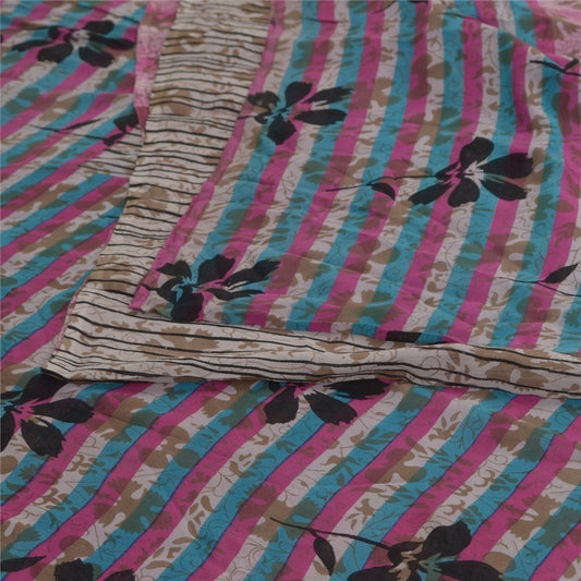 Sanskriti Vintage Pink Sari 100% Ren Georgette Silke Trykt Sari Håndværksmæssigt Bæredygtigt Stoff