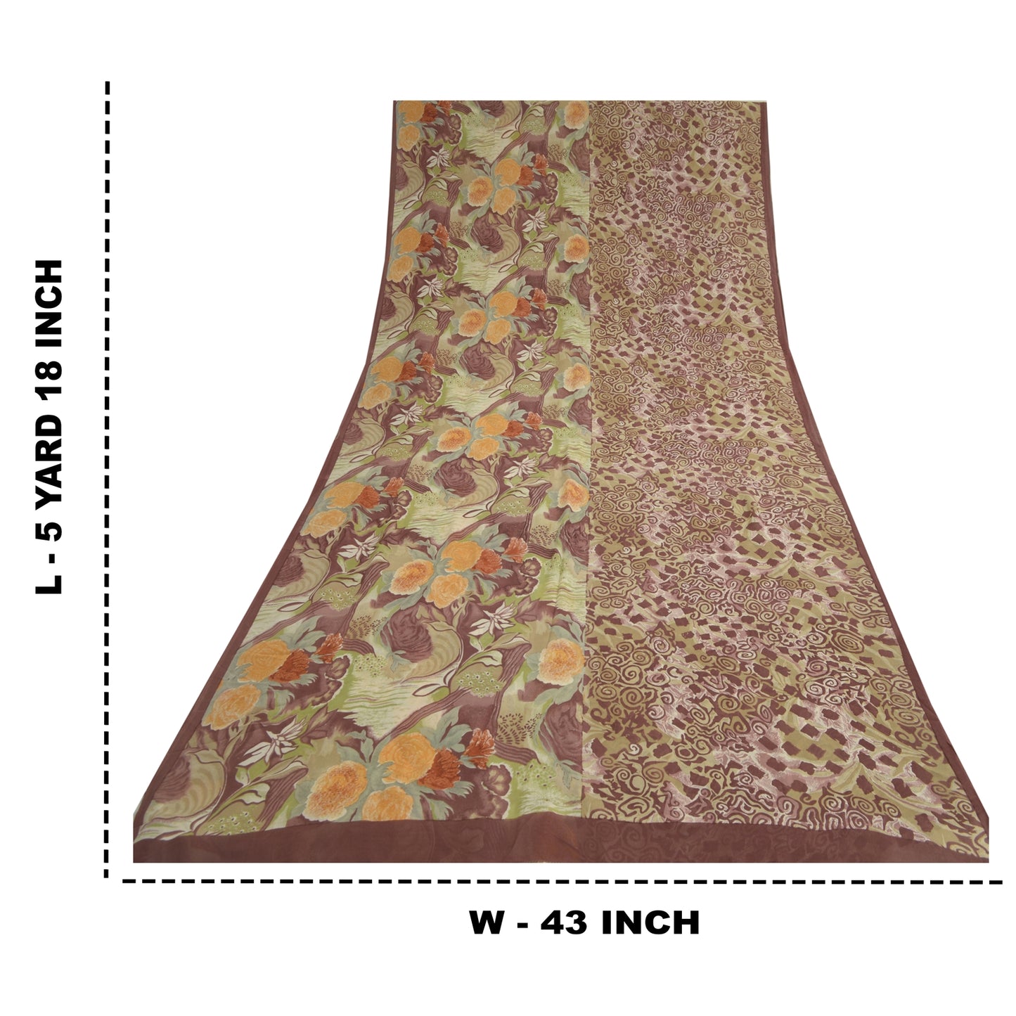 Sanskriti Vintage Sari 100% Pure Georgette Silk Brown Floral Printed Saree 5Yd Craft Fabric Boho Quilting Material For DIY Projects