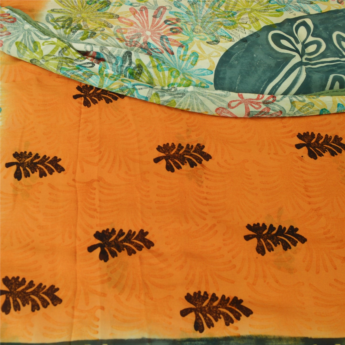 Sanskriti Vintage Orange Saree Pure Georgette Silk Printed Sari Craft Sustainable Fabric
