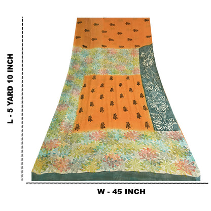Sanskriti Vintage Orange Saree Pure Georgette Silk Printed Sari Craft Sustainable Fabric
