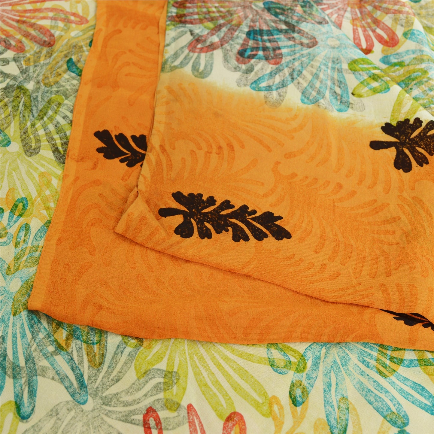 Sanskriti Vintage Orange Saree Pure Georgette Silk Printed Sari Craft Sustainable Fabric