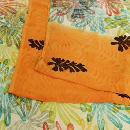 Sanskriti Vintage Orange Saree Pure Georgette Silk Printed Sari Craft Sustainable Fabric