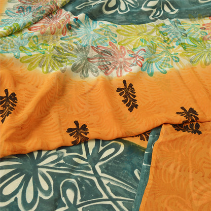 Sanskriti Vintage Orange Saree Pure Georgette Silk Printed Sari Craft Sustainable Fabric