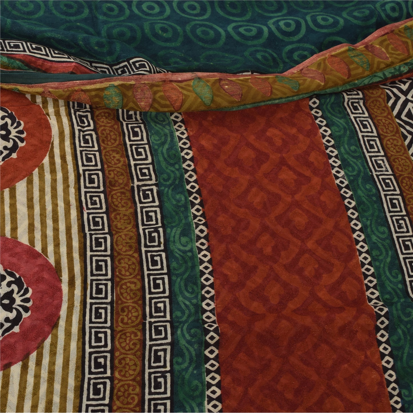 Sanskriti Vintage 100% Pure Georgette Silk Printed Black Indian Saree 5 Yd Craft Fabric Indian Heritage Textile Craft Supplies Material