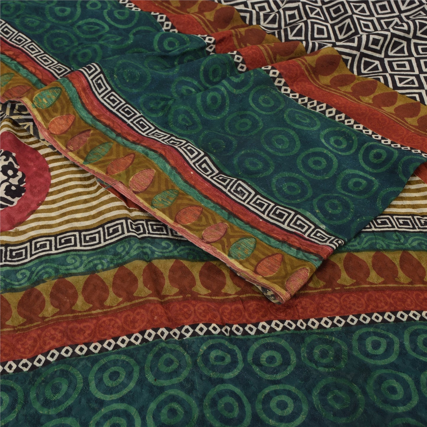 Sanskriti Vintage 100% Pure Georgette Silk Printed Black Indian Saree 5 Yd Craft Fabric Indian Heritage Textile Craft Supplies Material