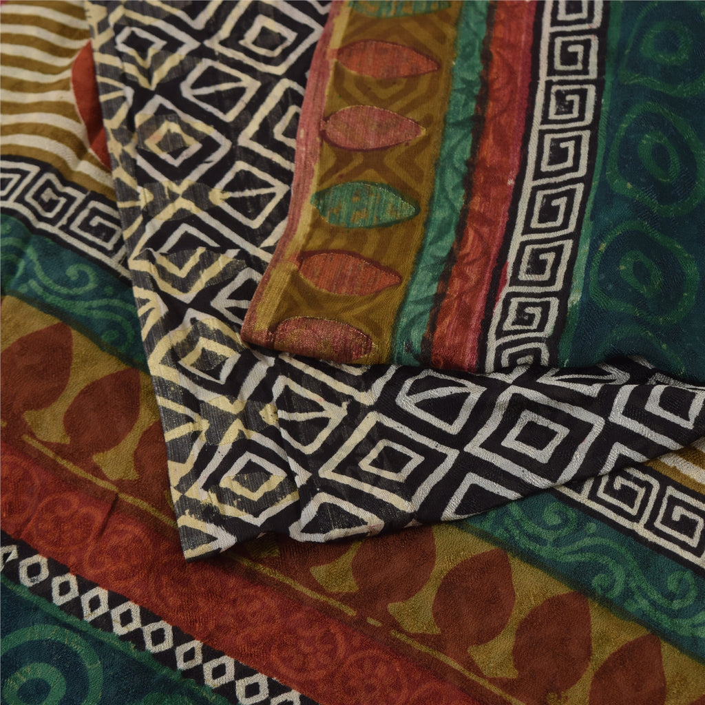 Sanskriti Vintage 100% Pure Georgette Silk Printed Black Indian Saree 5 Yd Craft Fabric Indian Heritage Textile Craft Supplies Material