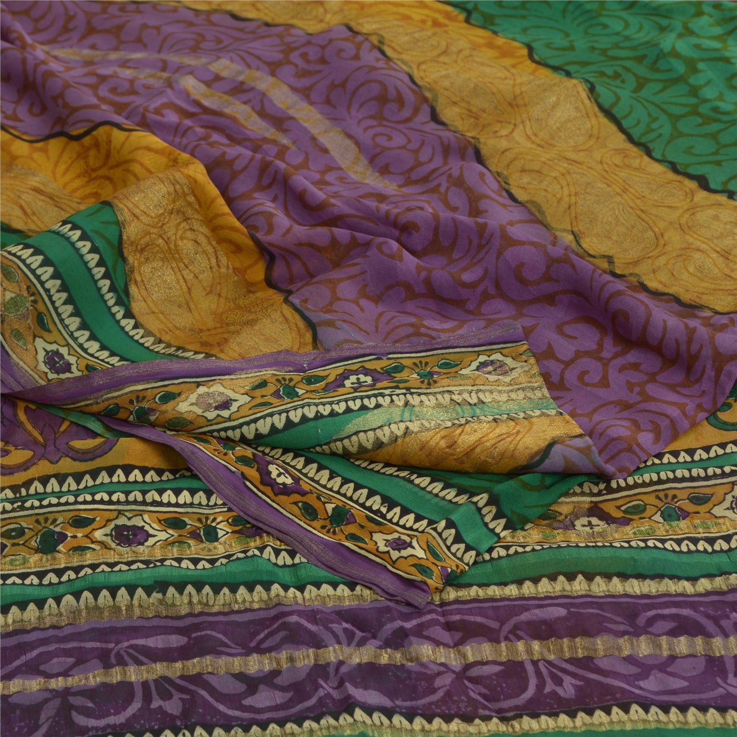 Sanskriti Vintage Sarees Pure Georgette Silk Printed Zari Work Sari Craft Fabric