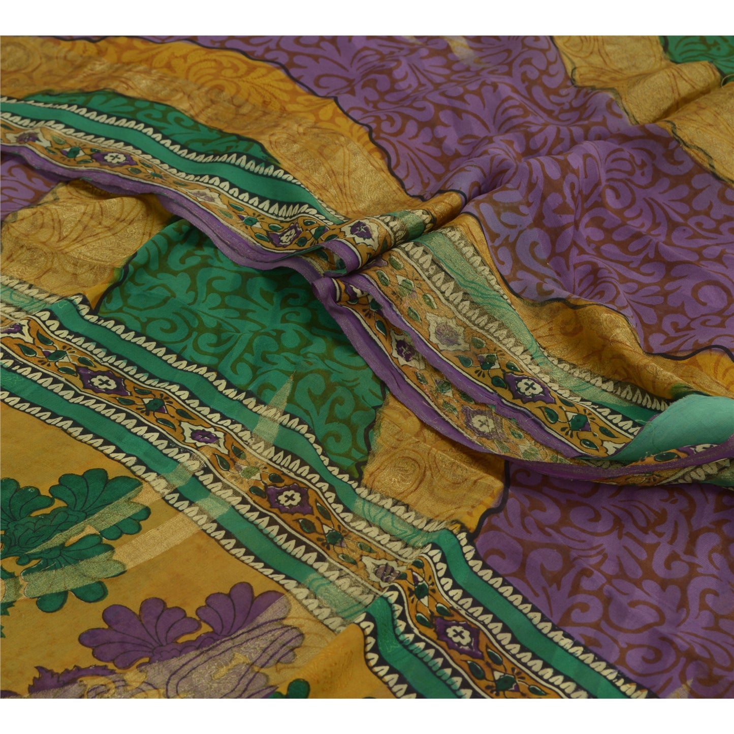 Sanskriti Vintage Sarees Pure Georgette Silk Printed Zari Work Sari Craft Fabric