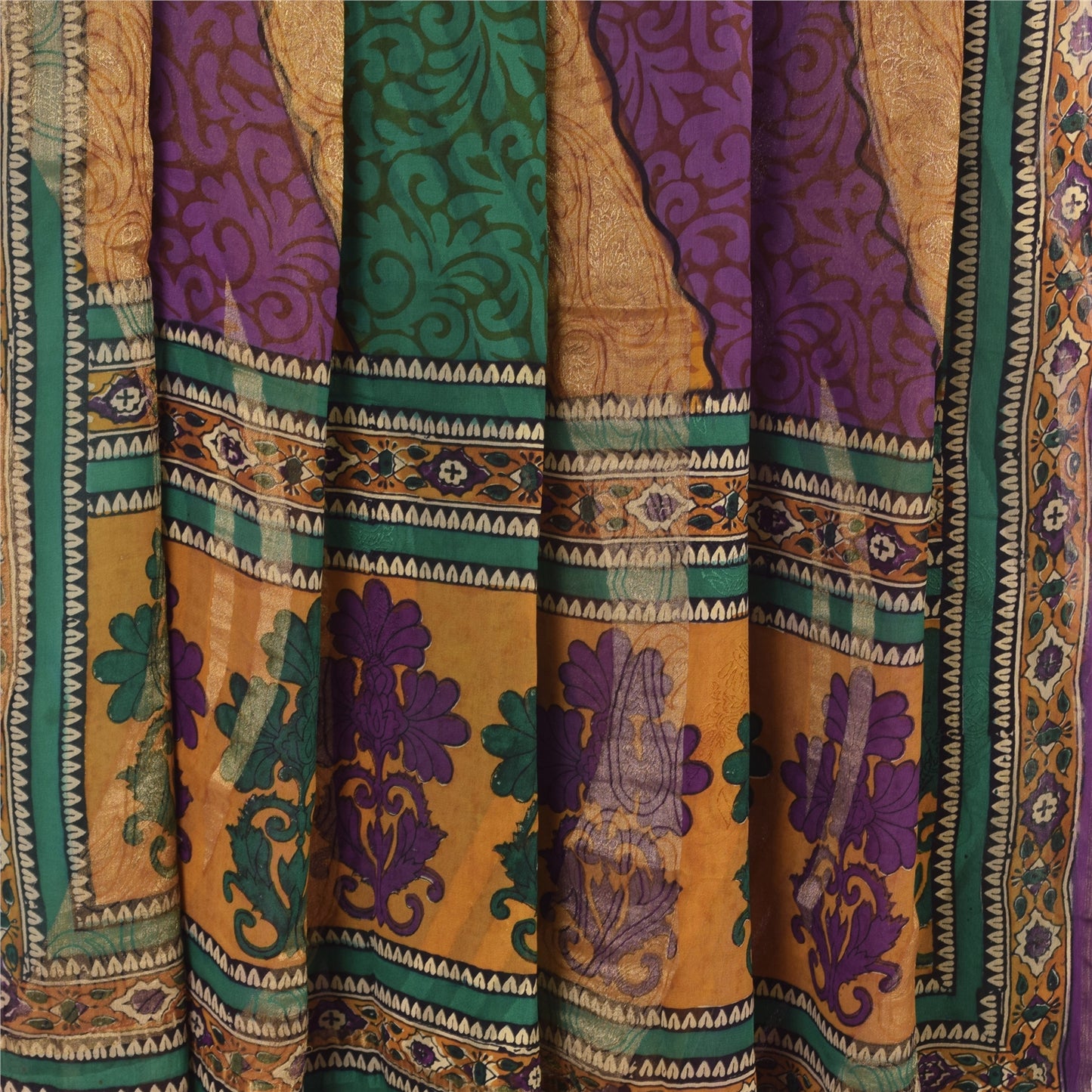Sanskriti Vintage Sarees Pure Georgette Silk Printed Zari Work Sari Craft Fabric