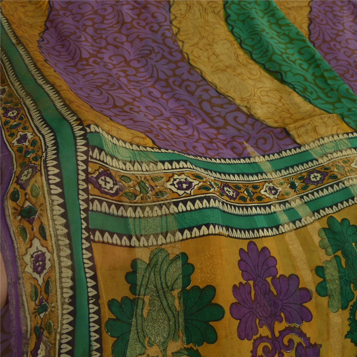 Sanskriti Vintage Sarees Pure Georgette Silk Printed Zari Work Sari Craft Fabric