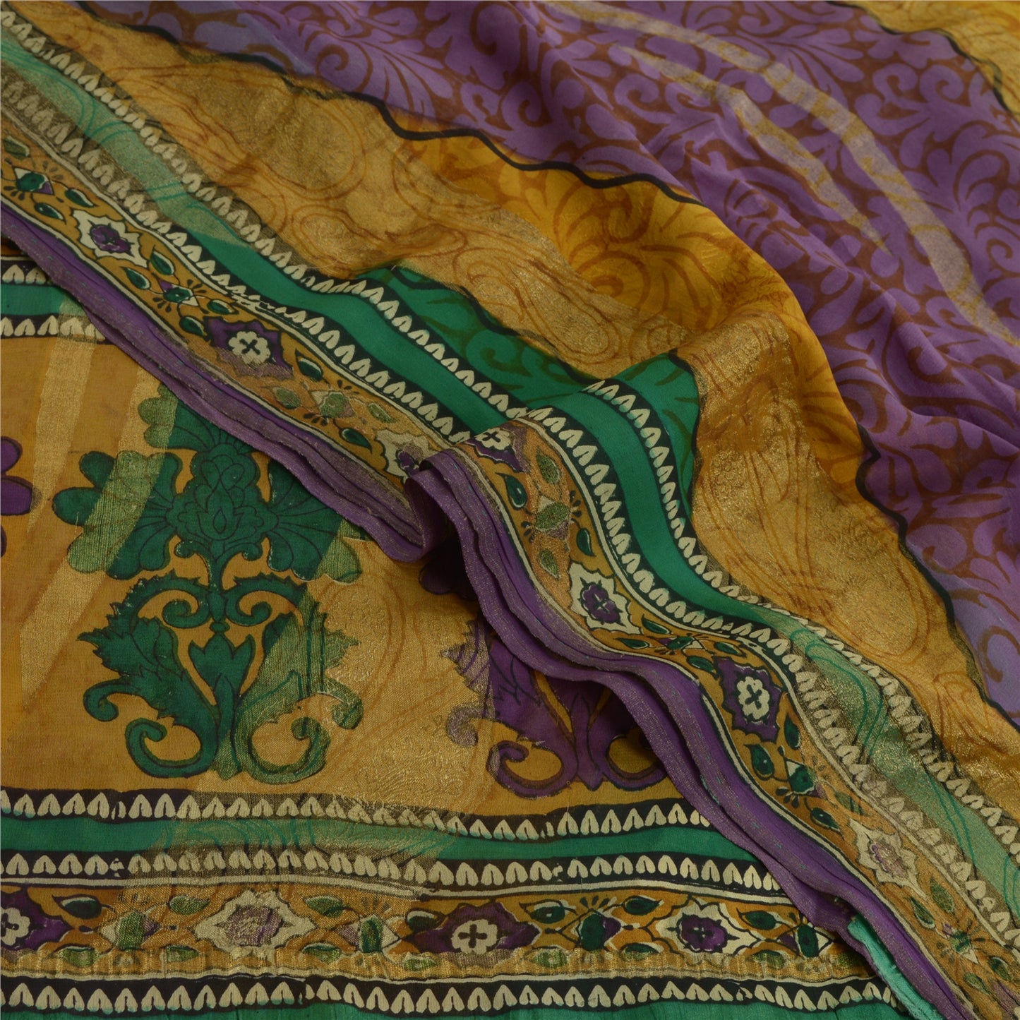 Sanskriti Vintage Sarees Pure Georgette Silk Printed Zari Work Sari Craft Fabric