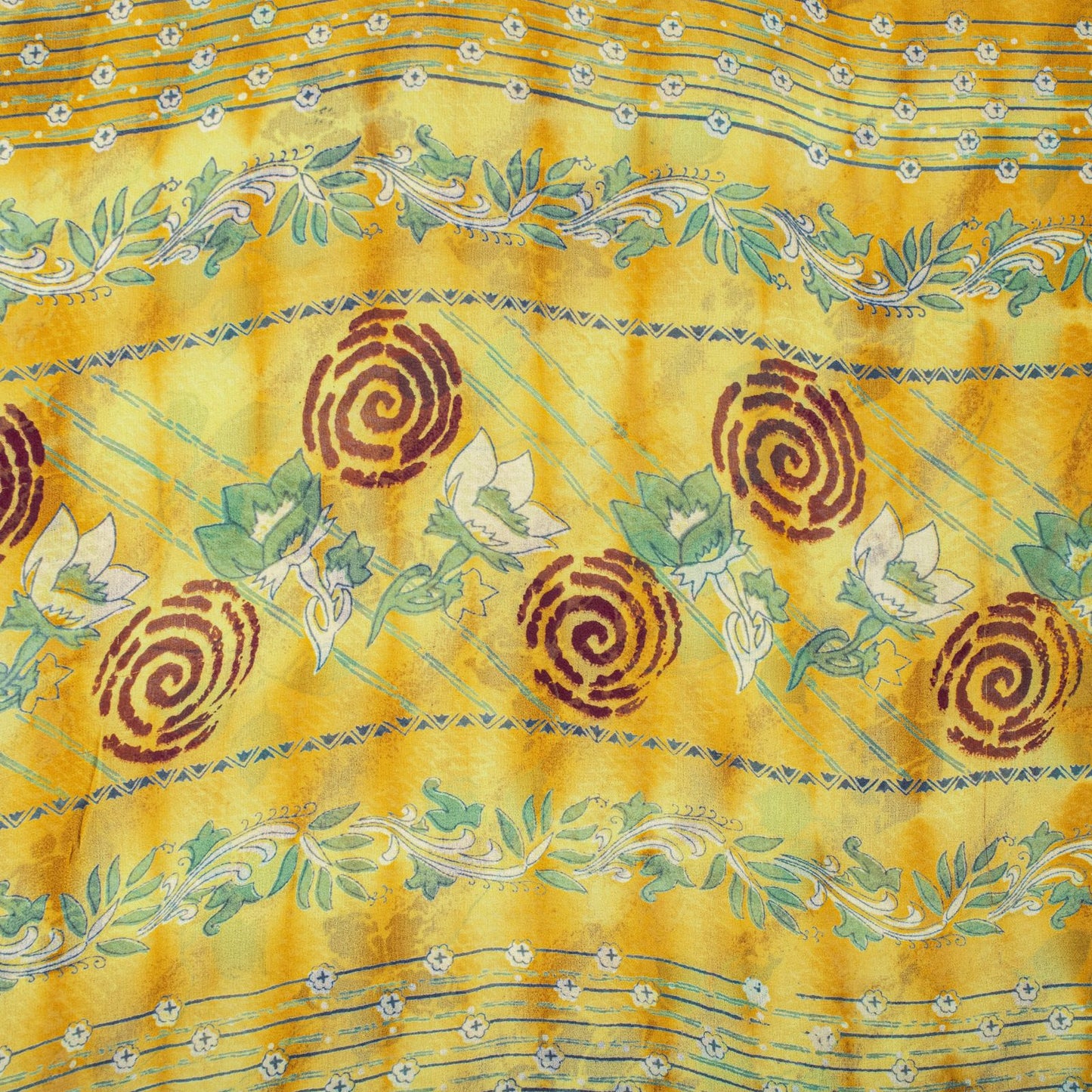 Sanskriti Vintage Saree Yellow Pure Georgette Floral Print Sari 5.5+Yard Fabric