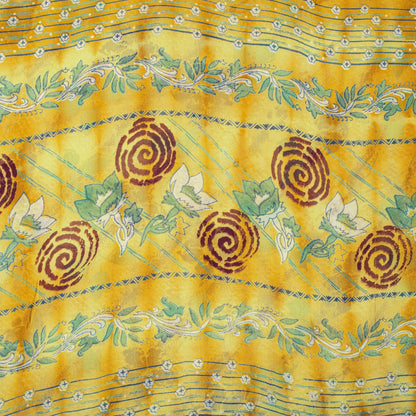 Sanskriti Vintage Saree Yellow Pure Georgette Floral Print Sari 5.5+Yard Fabric
