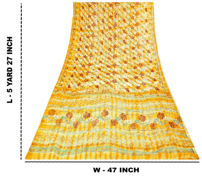 Sanskriti Vintage Saree Yellow Pure Georgette Floral Print Sari 5.5+Yard Fabric