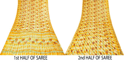 Sanskriti Vintage Saree Yellow Pure Georgette Floral Print Sari 5.5+Yard Fabric