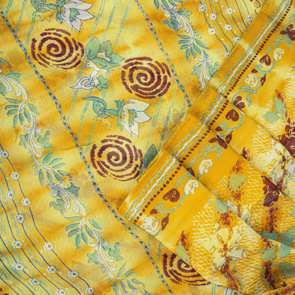 Sanskriti Vintage Saree Yellow Pure Georgette Floral Print Sari 5.5+Yard Fabric