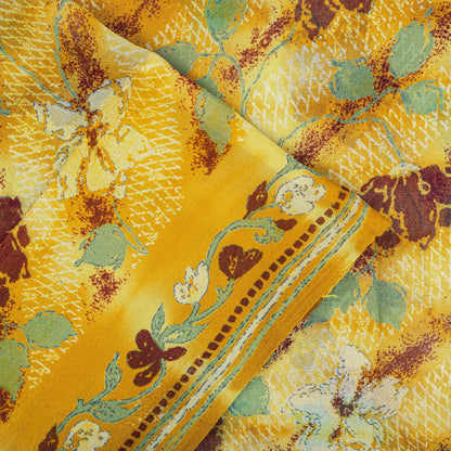 Sanskriti Vintage Saree Yellow Pure Georgette Floral Print Sari 5.5+Yard Fabric