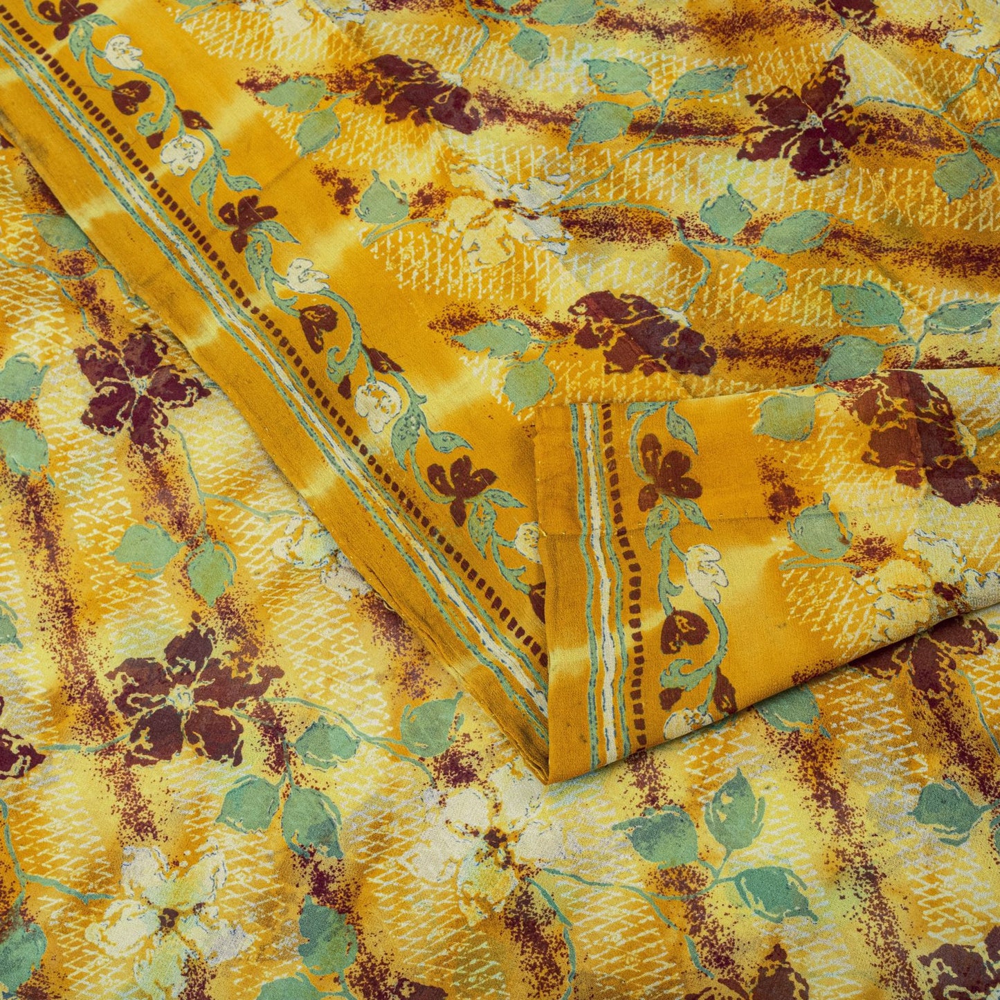 Sanskriti Vintage Saree Yellow Pure Georgette Floral Print Sari 5.5+Yard Fabric