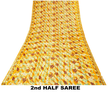 Sanskriti Vintage Saree Yellow Pure Georgette Floral Print Sari 5.5+Yard Fabric