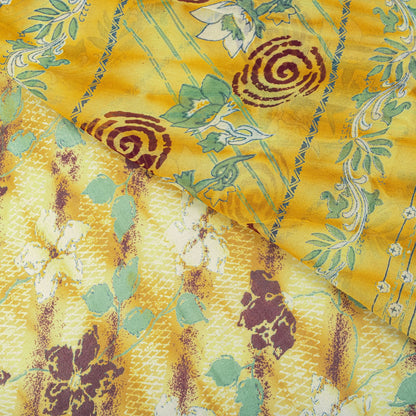 Sanskriti Vintage Saree Yellow Pure Georgette Floral Print Sari 5.5+Yard Fabric